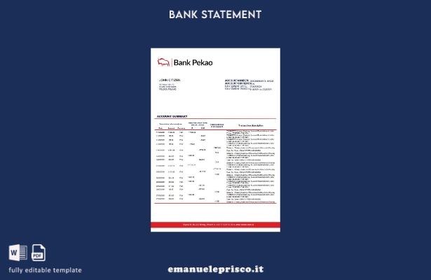modello word di estratto conto bancario in stile verificato della Polonia Bank P